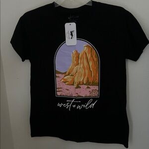 West Wild Black Graphic T Shirt Desert Landscape Arch Print Size L NEW